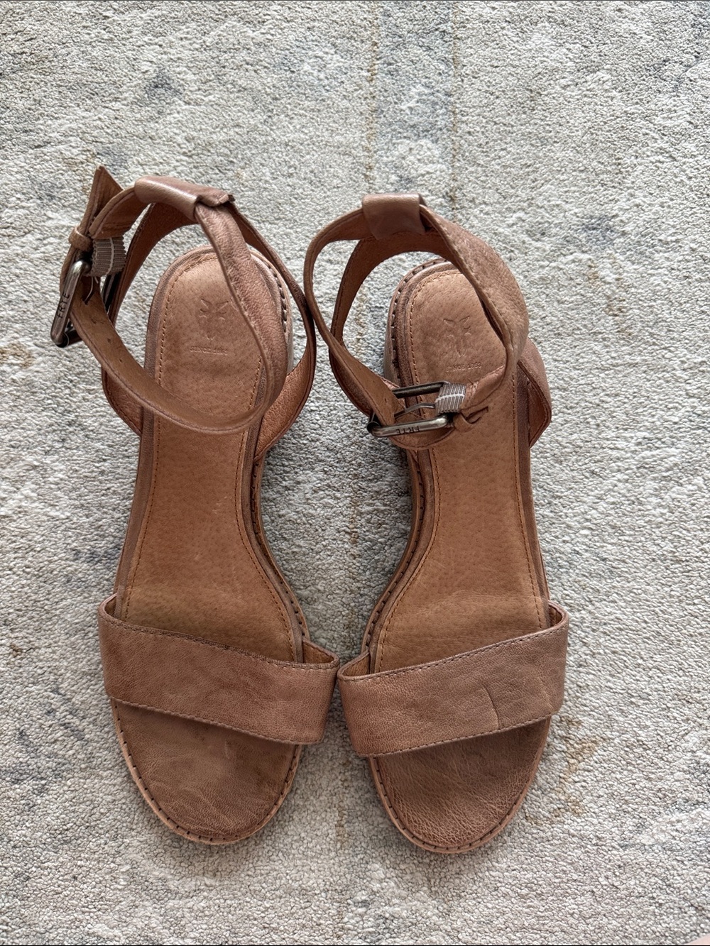 Frye Tan Leather Ankle-Strap Block Heel Sandals - Picture 2 of 3